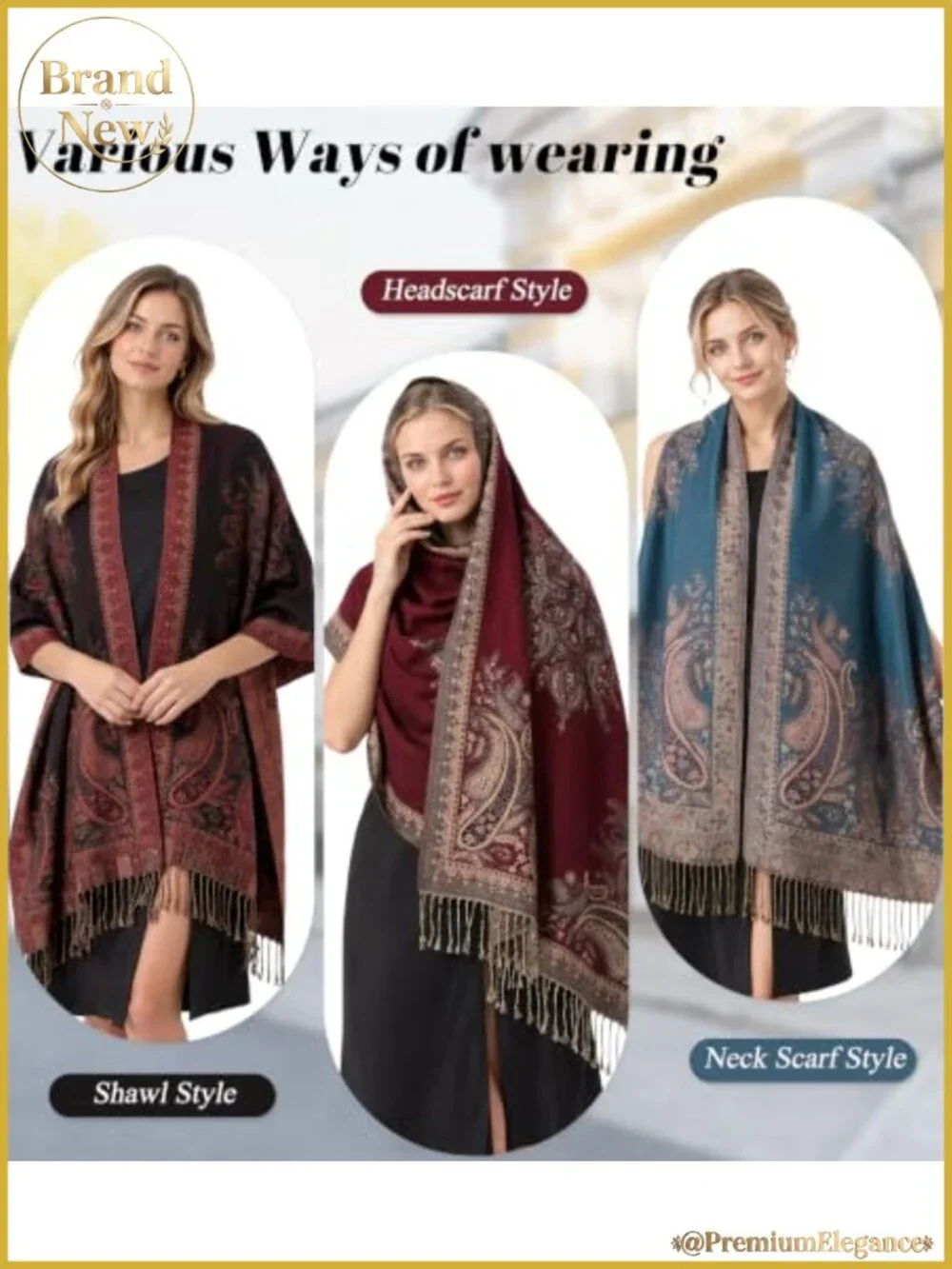 Womens Paisley Pashmina Shawl Wrap Evening Scarf Tassel Acrylic